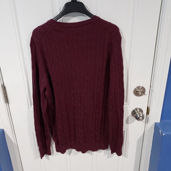 Club Room Men's Cable-Knit Crewneck Cotton Sweater Red Plum NWT - Picture 2 of 9